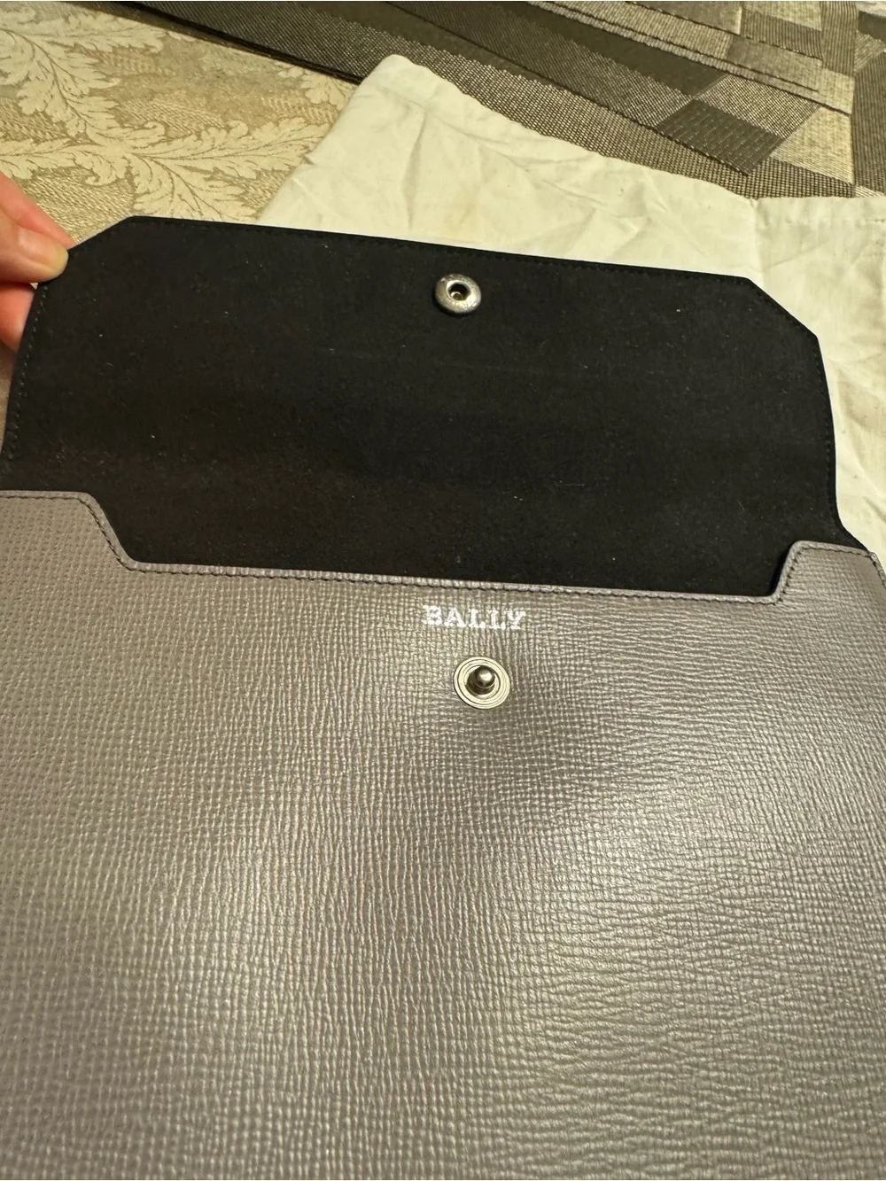 Auth Bally Gray Leather document holder sleeve + COA